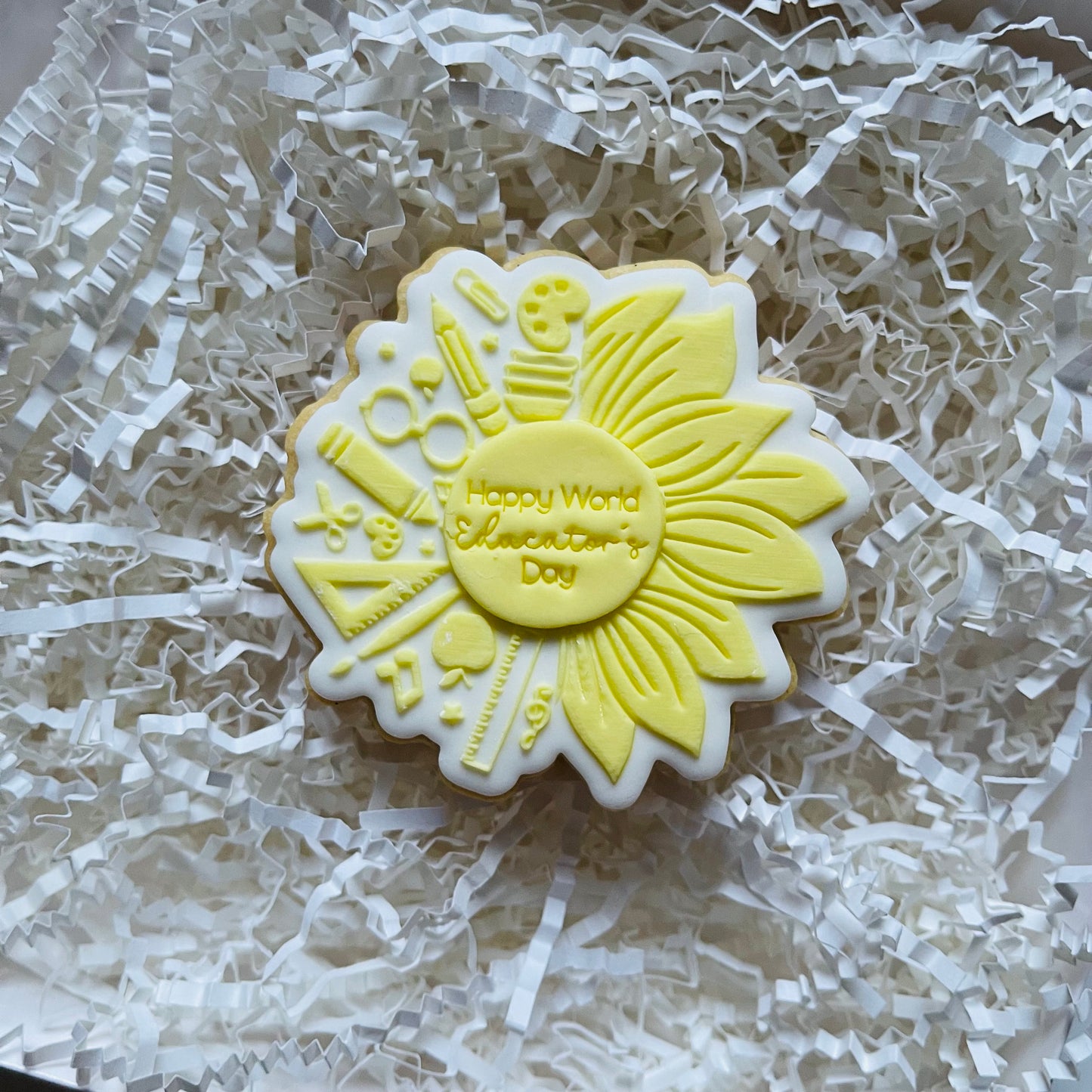 Happy World Educators Day Flower Cookie