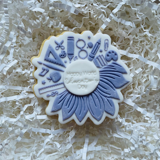 Happy World Educators Day Flower Cookie